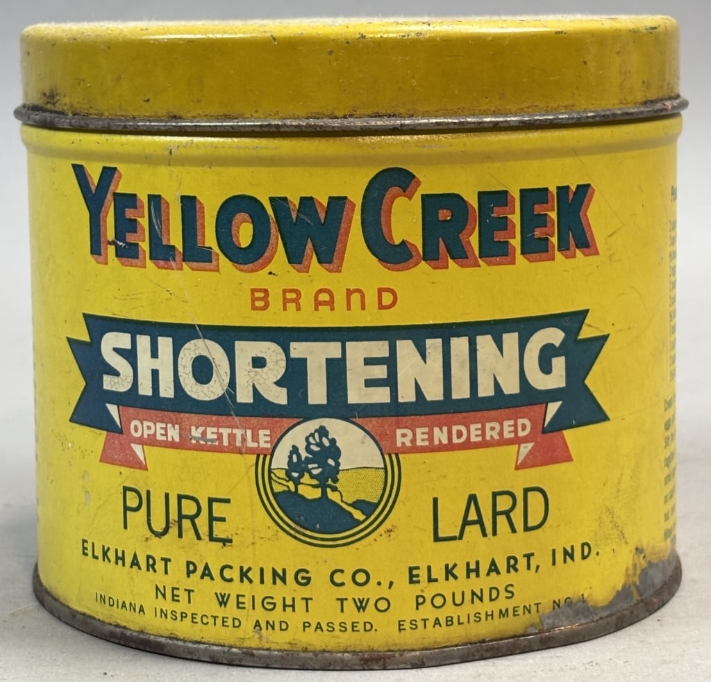 YellowCreek 2lbs Shortening Tin Elkhart Indiana: Please make sure you view all photos and ask any questions you may have! Great original collectible item. This is day 1 of our 2 day one owner auction event. Thanks and have a great day! Holler & Hamm