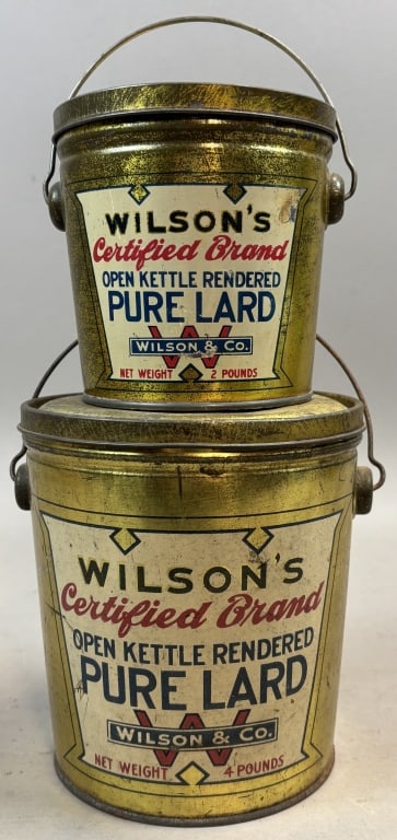 Pair Wilson's 2 & 4lb Pure Lard Tin Pail w/ Handle (1 of 8)