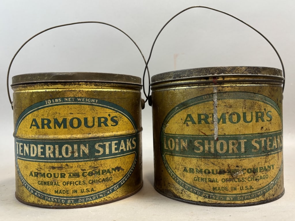 Pair Armour's 10lb Tenderloin Steaks Tin Buckets (1 of 8)