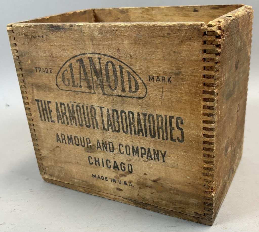 Glanoid The Armour Laboratories Wooden Crate: Please make sure you view all photos and ask any questions you may have! Great original collectible item. This is day 1 of our 2 day one owner auction event. Thanks and have a great day! Holler & Hamm