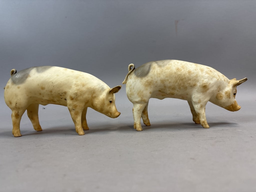 Pair 7" Solid Plastic 1950s Advertising Hogs - 2