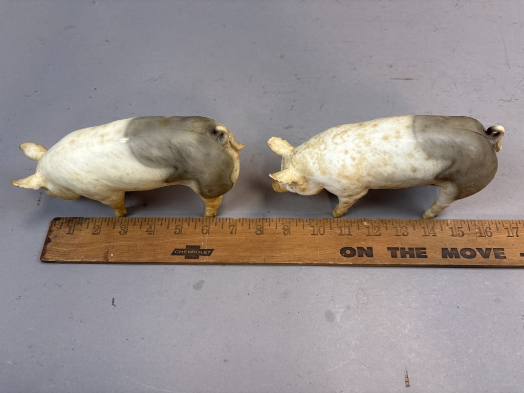 Pair 7" Solid Plastic 1950s Advertising Hogs - 7