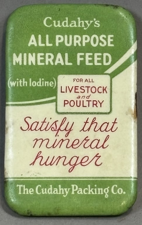 Cudahy's All Purpose Mineral Feed: Please make sure you view all photos and ask any questions you may have! Great original collectible item. This is day 1 of our 2 day one owner auction event. Thanks and have a great day! Holler &