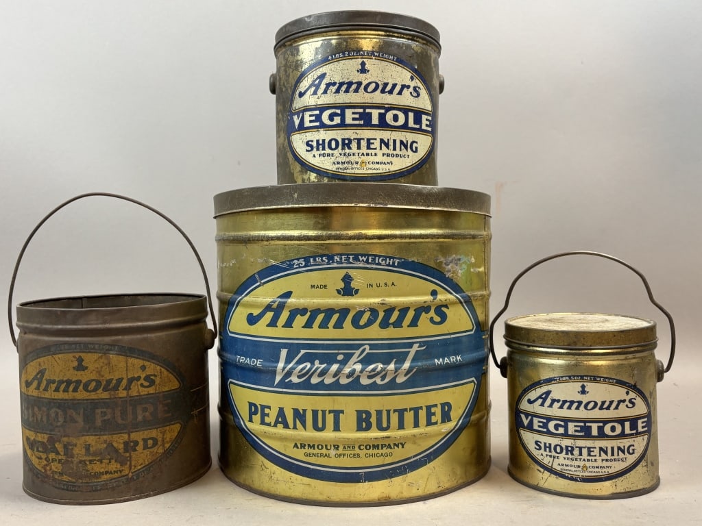 Armour's Shortening, Lard, & Peanut Butter Tins: Please make sure you view all photos and ask any questions you may have! Great original collectible item. This is day 1 of our 2 day one owner auction event. Thanks and have a great day! Holler &