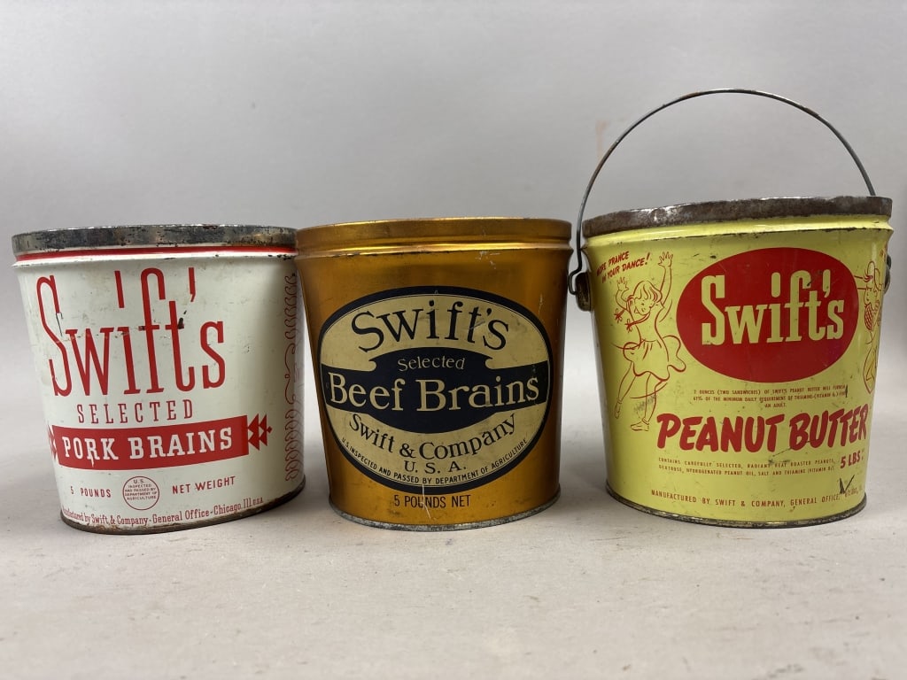 Lot of 3 Swift's 5lb Tin Buckets: Please make sure you view all photos and ask any questions you may have! Great original collectible item. This is day 1 of our 2 day one owner auction event. Thanks and have a great day! Holler & Hamm