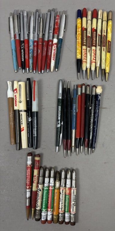 Lot of 41 Armour's Pens & Pencils: Please make sure you view all photos and ask any questions you may have! Great original collectible item. This is day 1 of our 2 day one owner auction event. Thanks and have a great day! Holler & Hamm
