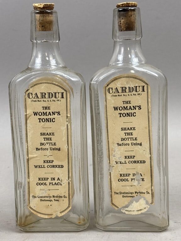Pair Cardui The Woman's Tonic Glass Bottles: Please make sure you view all photos and ask any questions you may have! Great original collectible item. This is day 1 of our 2 day one owner auction event. Thanks and have a great day! Holler &