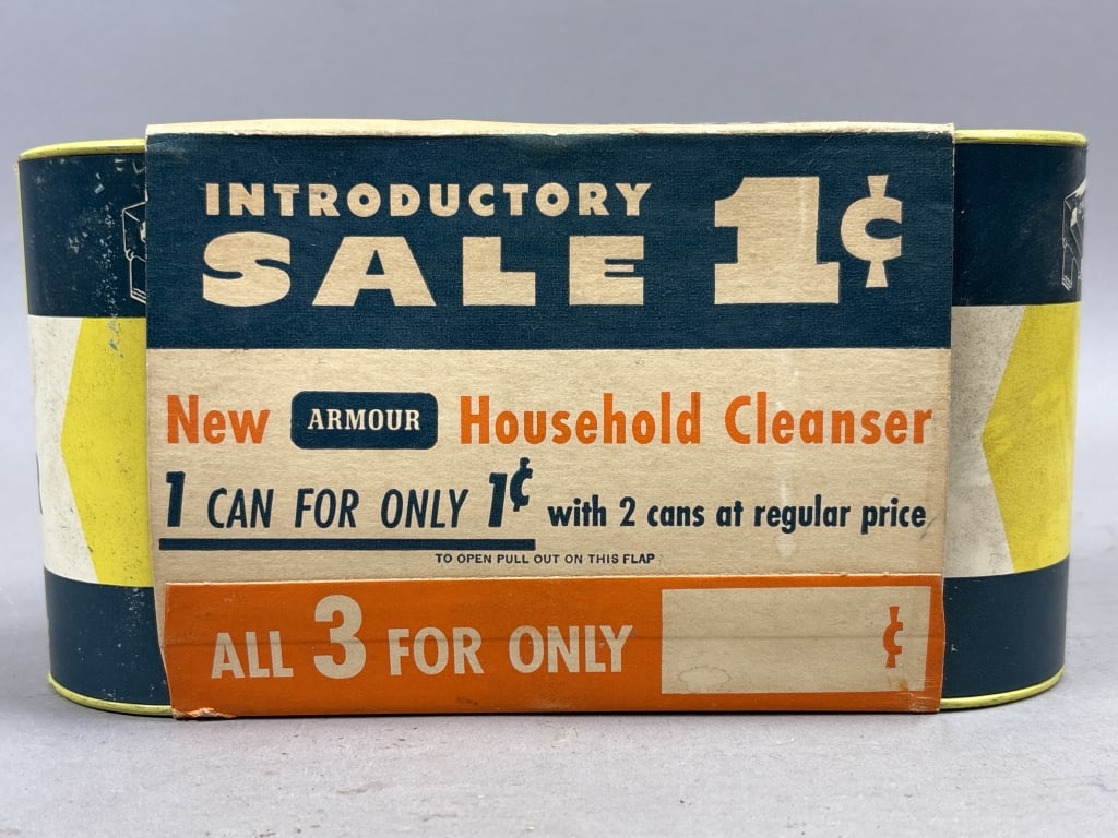 3 Cans Armour Household Cleanser Brand New: Please make sure you view all photos and ask any questions you may have! Great original collectible item. This is day 1 of our 2 day one owner auction event. Thanks and have a great day! Holler &