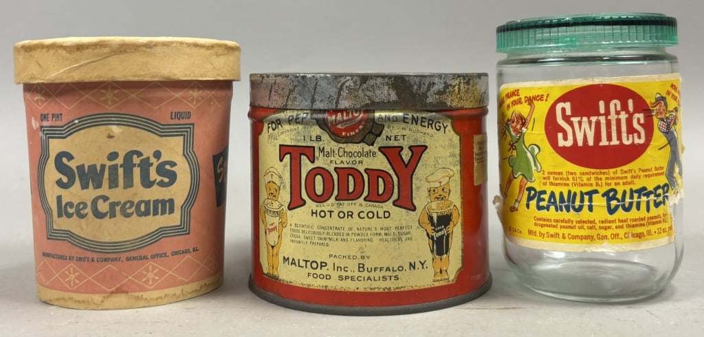 Lot of 3 Swift's & Malto Containers: Please make sure you view all photos and ask any questions you may have! Great original collectible item. This is day 1 of our 2 day one owner auction event. Thanks and have a great day! Holler & Hamm