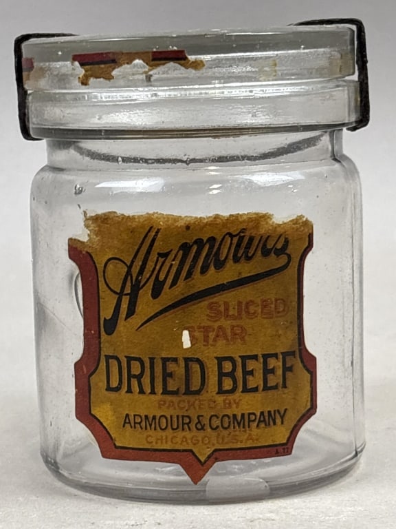 Armour's Sliced Star Dried Beef Glass Jar: Please make sure you view all photos and ask any questions you may have! Great original collectible item. This is day 1 of our 2 day one owner auction event. Thanks and have a great day! Holler & Hamm