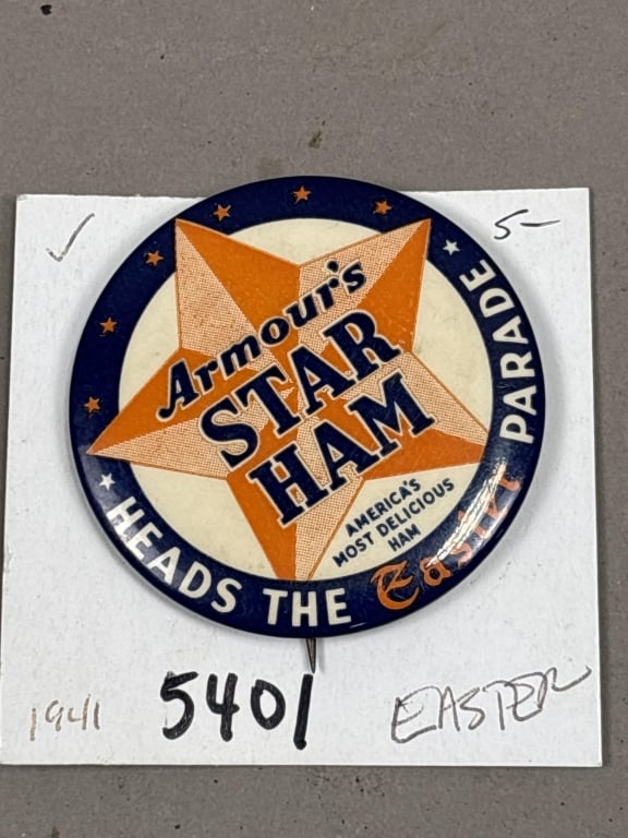 Armour's Star Ham Easter Parade Button: Please make sure you view all photos and ask any questions you may have! Great original collectible item. This is day 1 of our 2 day one owner auction event. Thanks and have a great day! Holler &