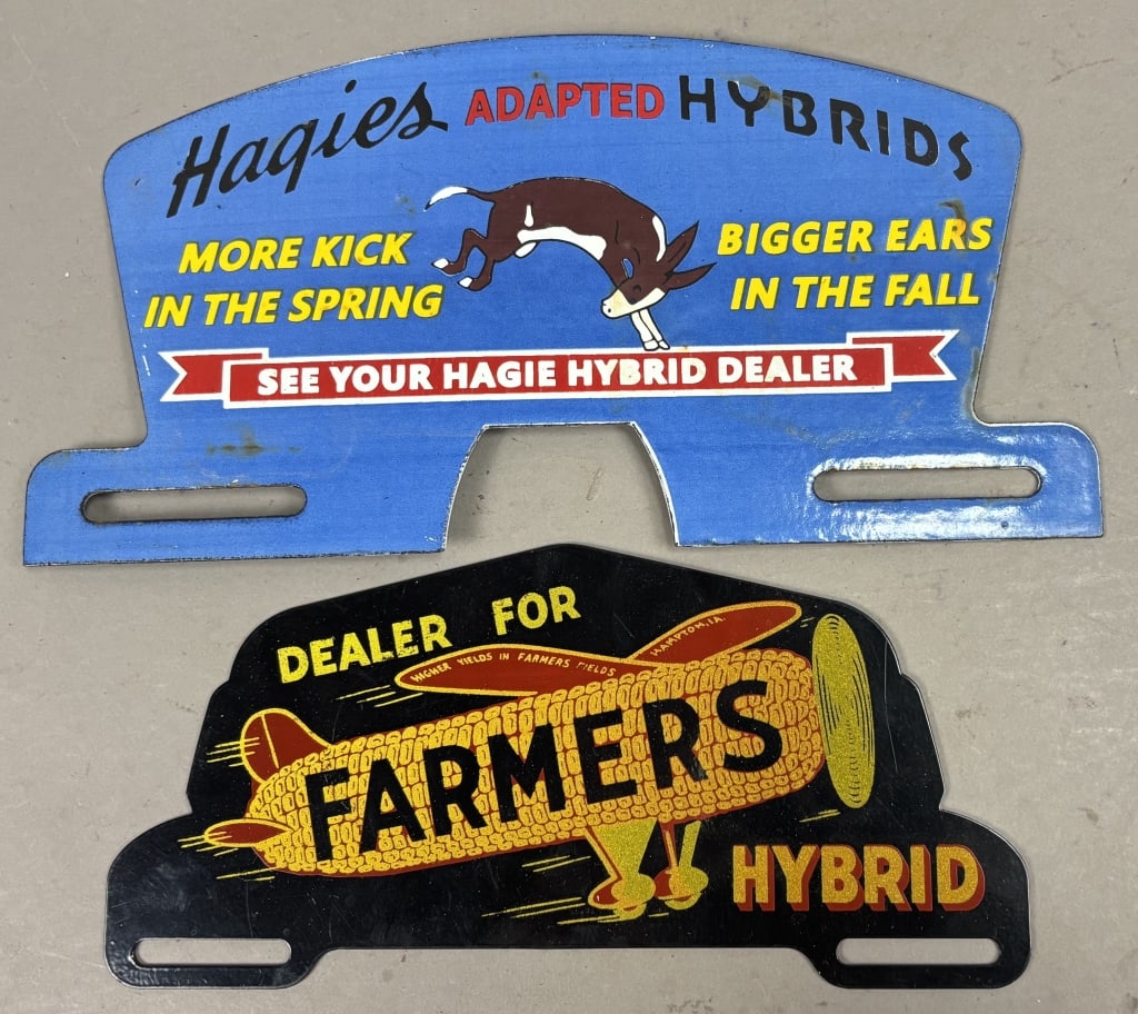 Hague's Adapted Hybrids & Farmers Hybrid Metal: Please make sure you view all photos and ask any questions you may have! Great original collectible item. This is day 1 of our 2 day one owner auction event. Thanks and have a great day! Holler &