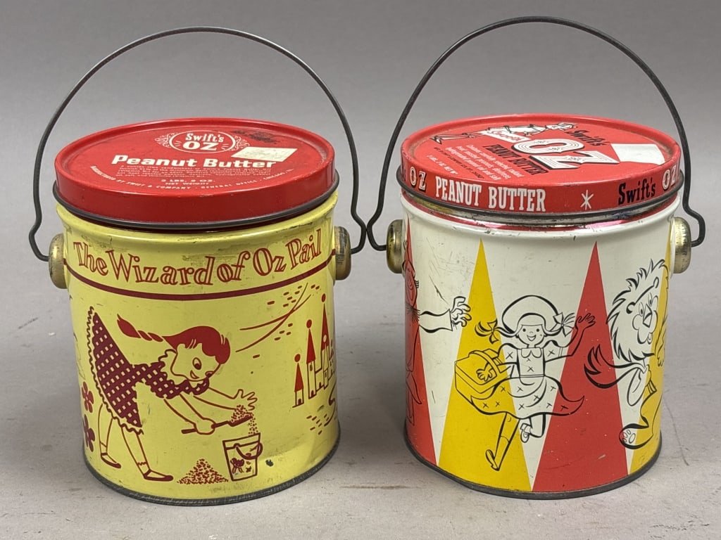 Pair Swift's 2lb Peanut Butter Buckets w/ Handles: Please make sure you view all photos and ask any questions you may have! Great original collectible item. This is day 1 of our 2 day one owner auction event. Thanks and have a great day! Holler &