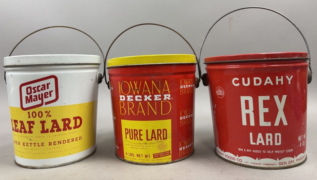 Lot of 3 Lard 4lb Buckets w/ Handles Oscar Mayer, Iowans Decker, Cudahy Rex Brands: Oscar Mayer, Iowans Decker, Cudahy Rex Brands - Please make sure you view all photos and ask any questions you may have! Great original collectible item. This is day 1 of our 2 day one owner auction