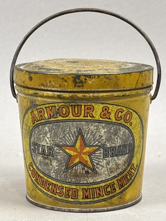 Armour & Co Condensed Mince Meat Tin Bucket: Please make sure you view all photos and ask any questions you may have! Great original collectible item. This is day 1 of our 2 day one owner auction event. Thanks and have a great day! Holler & Hamm