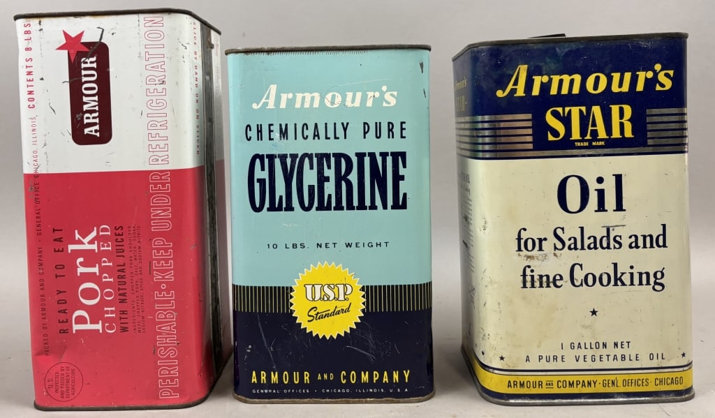 Lot of 3 Armour's 8 & 10lb & 1 Gallon Tins (1 of 8)