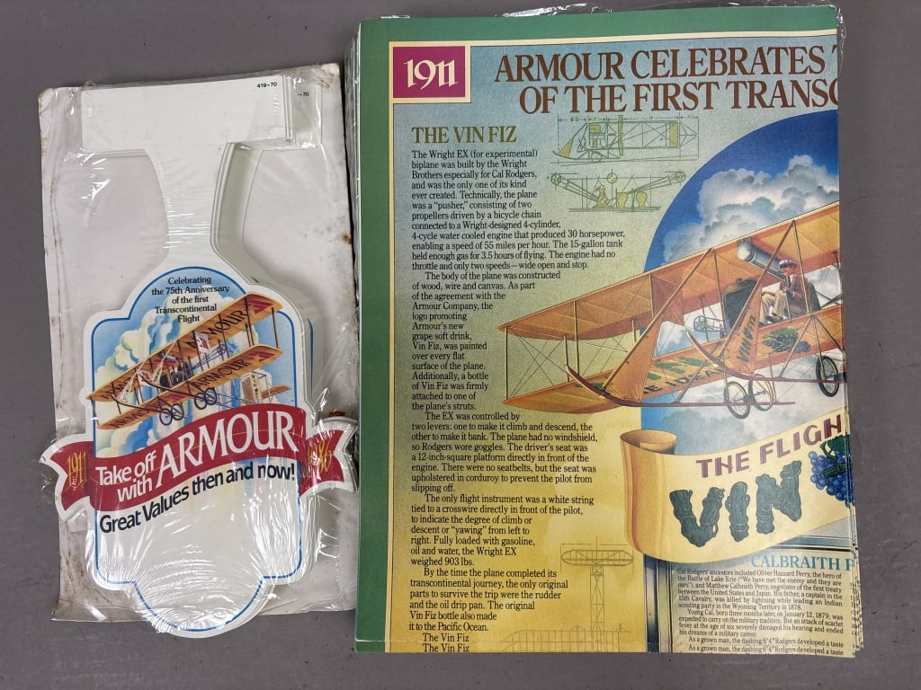 Lot 105 Armour's 75th Anniversary Cardstock Sign First Transcontinental Flight Advertisement: First Transcontinental Flight Advertisement