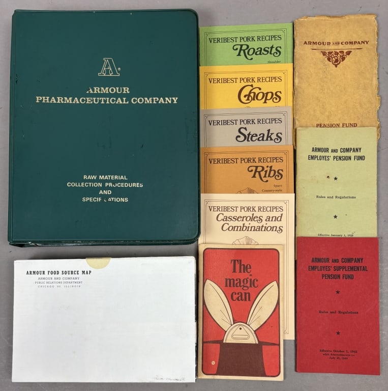 12 Armour Recipes, Pension Books & Advertising: Please make sure you view all photos and ask any questions you may have! Great original collectible item. This is day 1 of our 2 day one owner auction event. Thanks and have a great day! Holler & Hamm