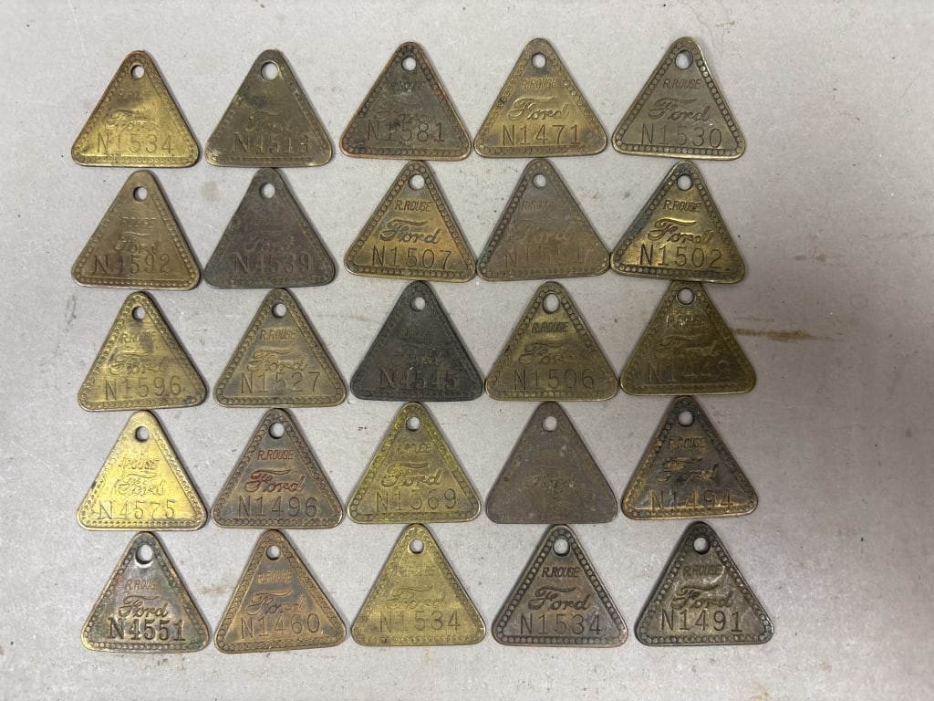 Lot 25 Ford Motor Company Rouge River Plant Tags: See all photos as a better idea of condition.