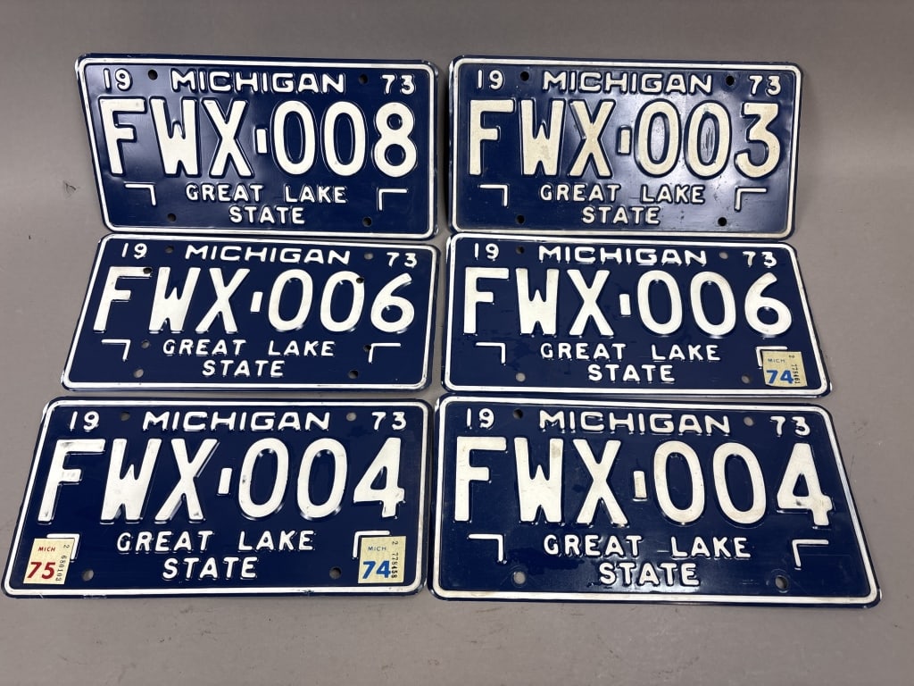 Lot 6 1973 Pair & Consecutive Michigan Plates: See all photos as a better idea of condition.