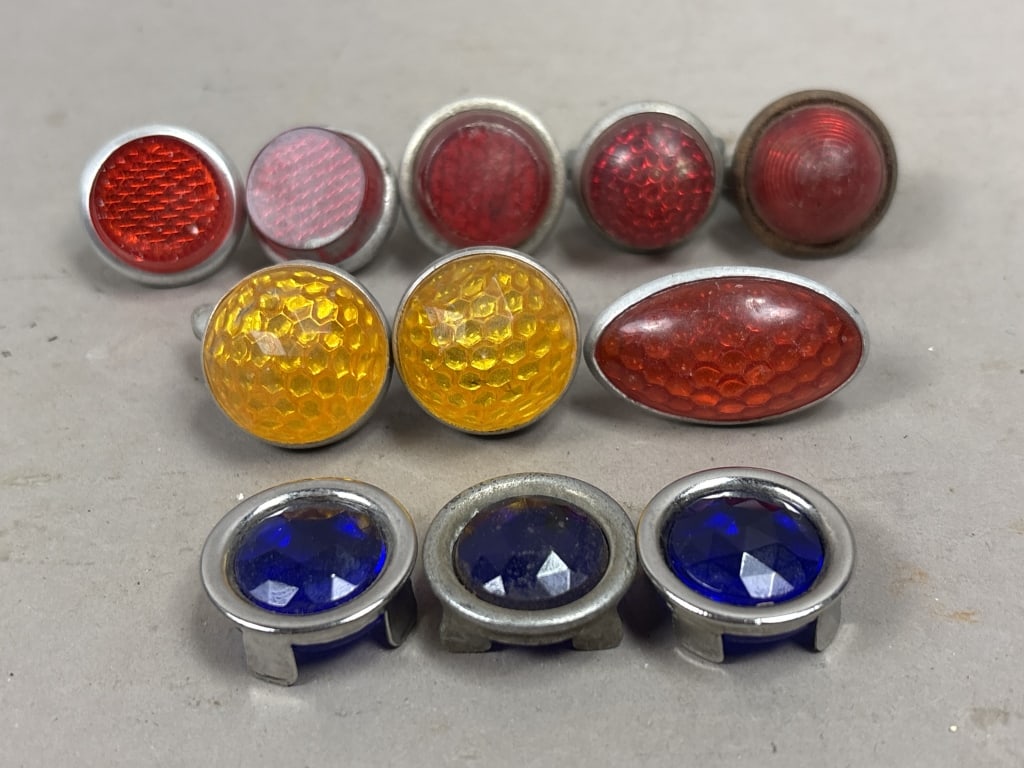 Lot 11 Plastic & Glass Car Motorcycle Metal Reflectors: See all photos as a better idea of condition.