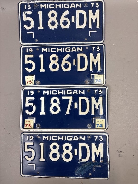 5186 87 88 DM Pair & Consecutive Michigan Plates: See all photos as a better idea of condition.