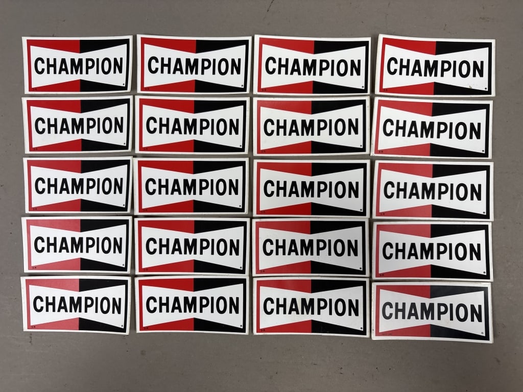 Lot 20 Champion Spark Plug Gas Oil 4"x2" Stickers: See all photos as a better idea of condition.