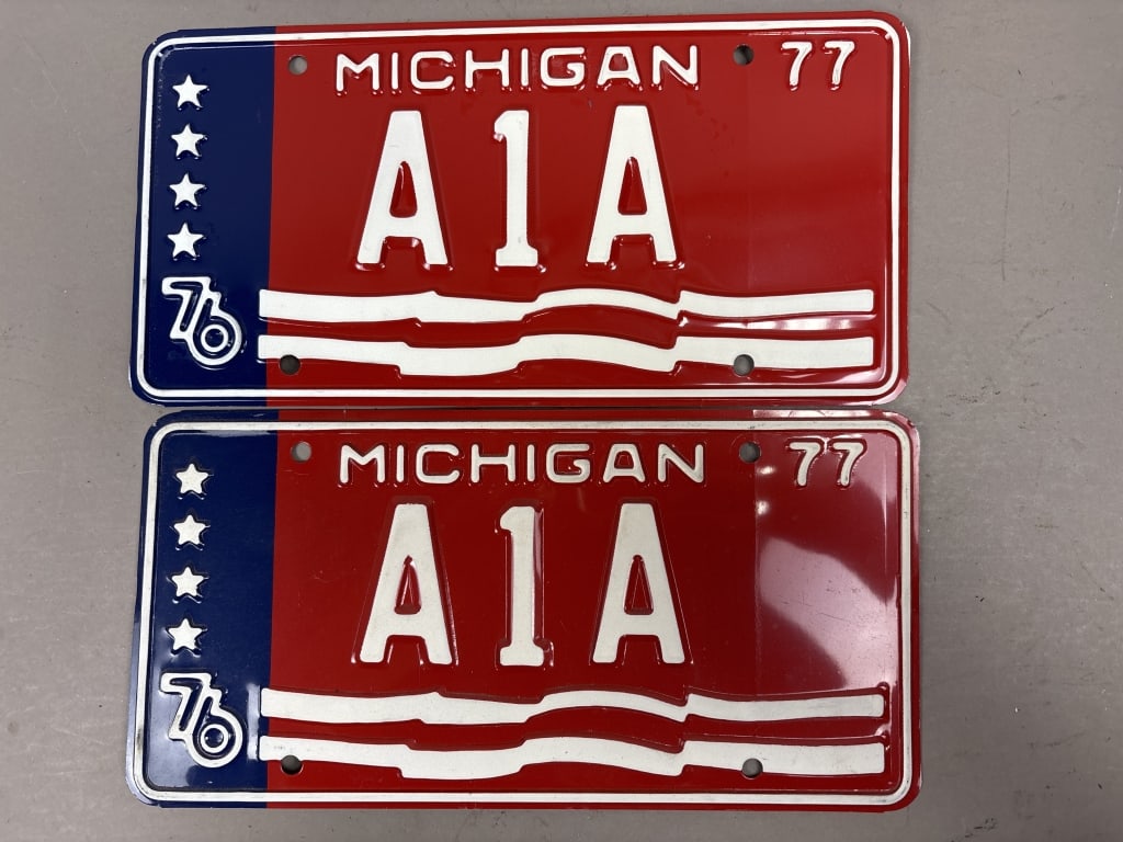 Pair 1977 A1A Personalized Michigan Plates: See all photos as a better idea of condition.