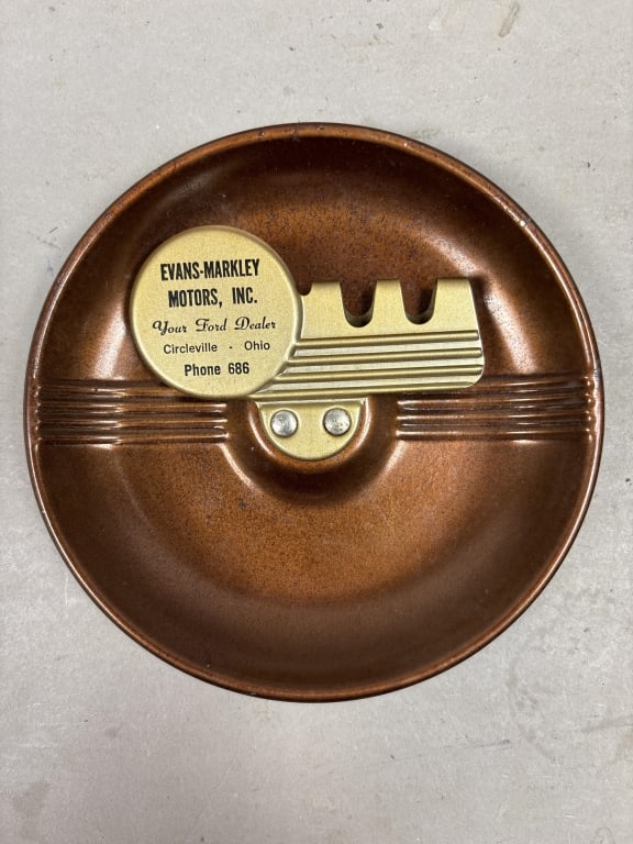 Evan's-Marley Motors Inc Ford Dealer Ashtray NOS: See all photos as a better idea of condition.