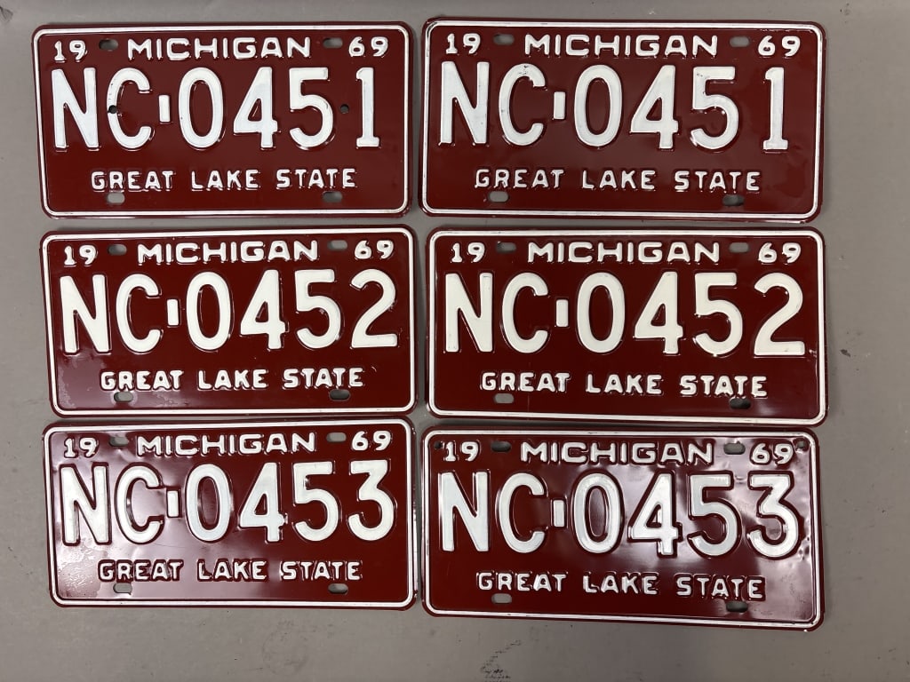 3 Pairs 1969 Consecutive Michigan License Plates (1 of 2)