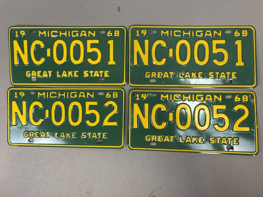 2 Pairs 1968 Consecutive Michigan License Plates: See all photos as a better idea of condition.