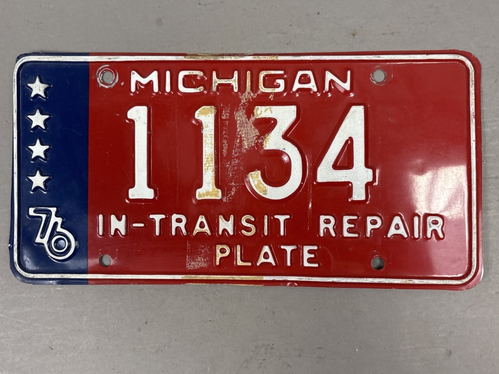 1976 In Transit Repair Michigan License Plate: See all photos as a better idea of condition.