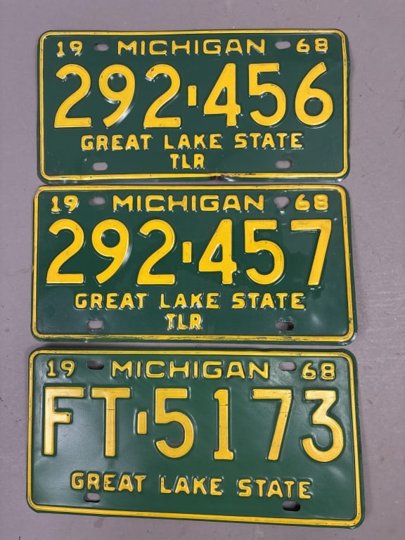 Lot 3 1968 Trailer Michigan License Plates: See all photos as a better idea of condition.