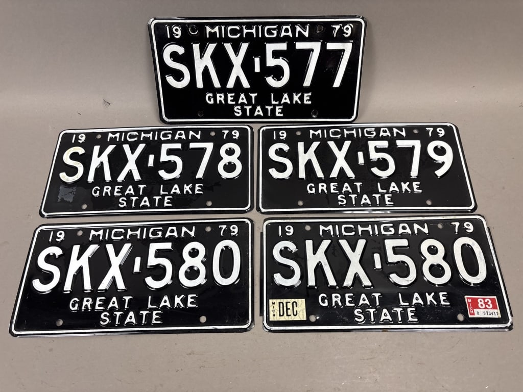 Lot 5 1979 Consecutive Michigan License Plates: See all photos as a better idea of condition.