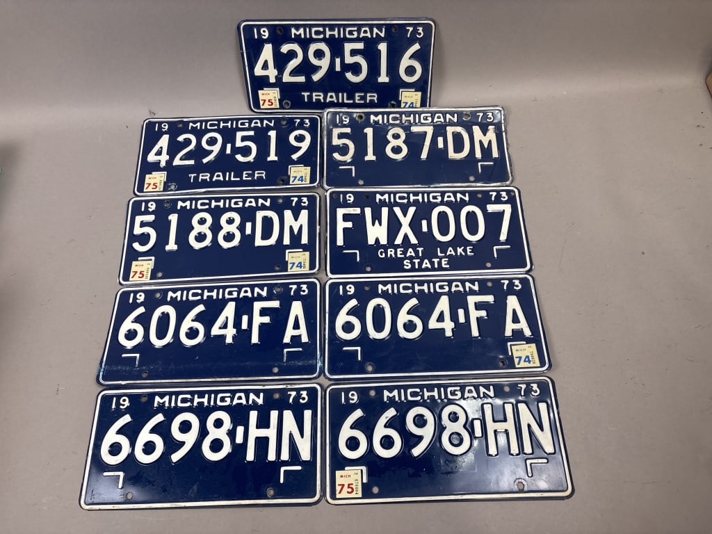 Lot 9 1973 Vintage Michigan License Plates: See all photos as a better idea of condition.