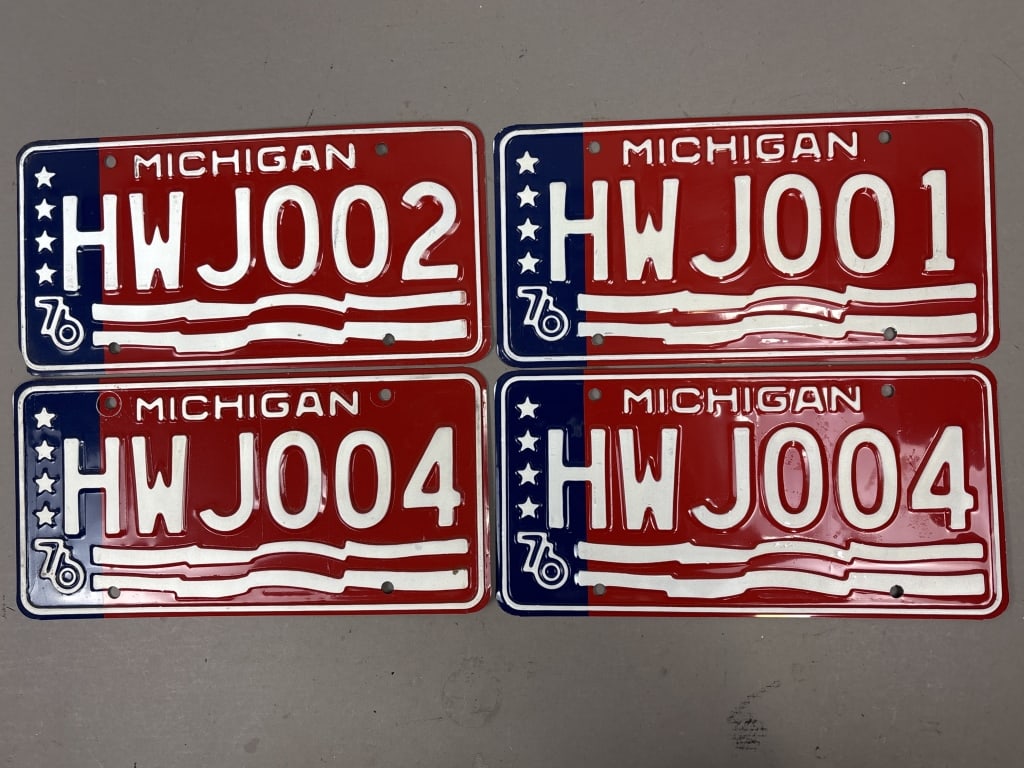Lot 4 1976 Consecutive Michigan License Plates: See all photos as a better idea of condition.