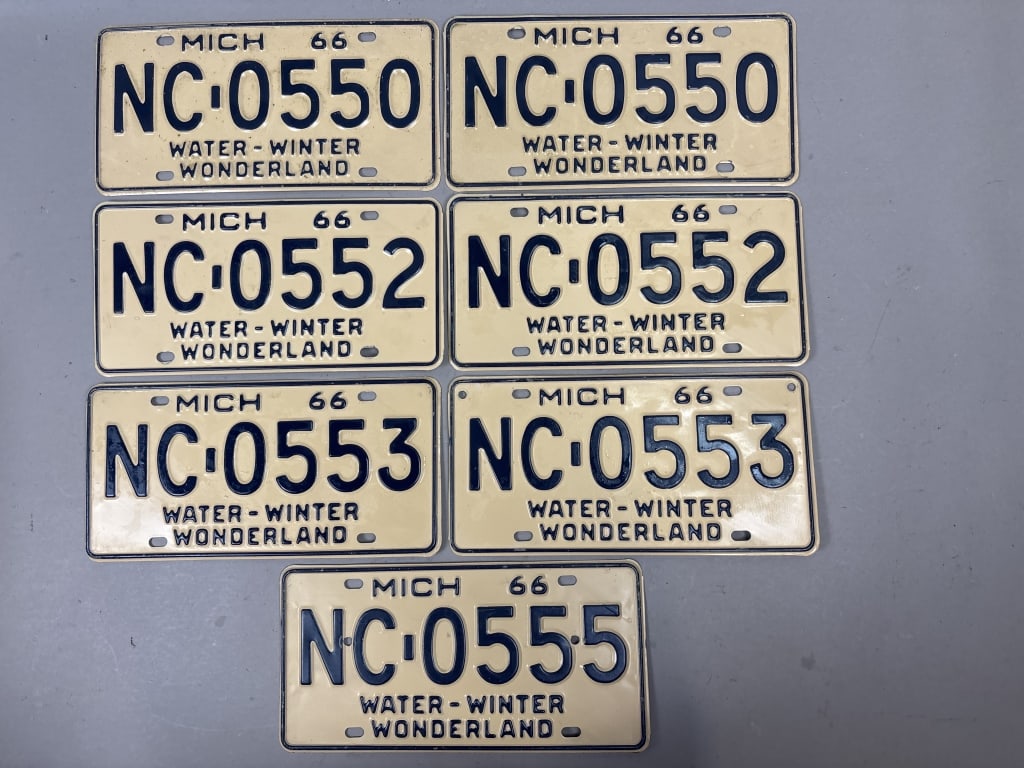 Lot 7 1966 Consecutive Michigan License Plates (1 of 5)
