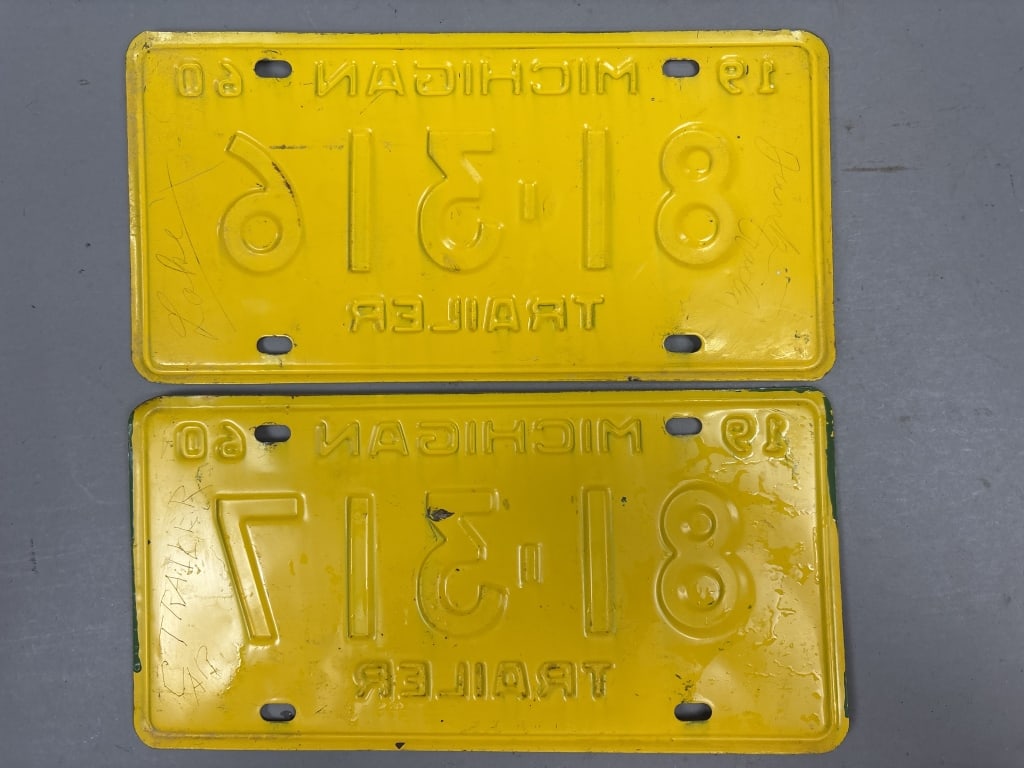 Pair 1960 Michigan Trailer Consecutive Plates - 2