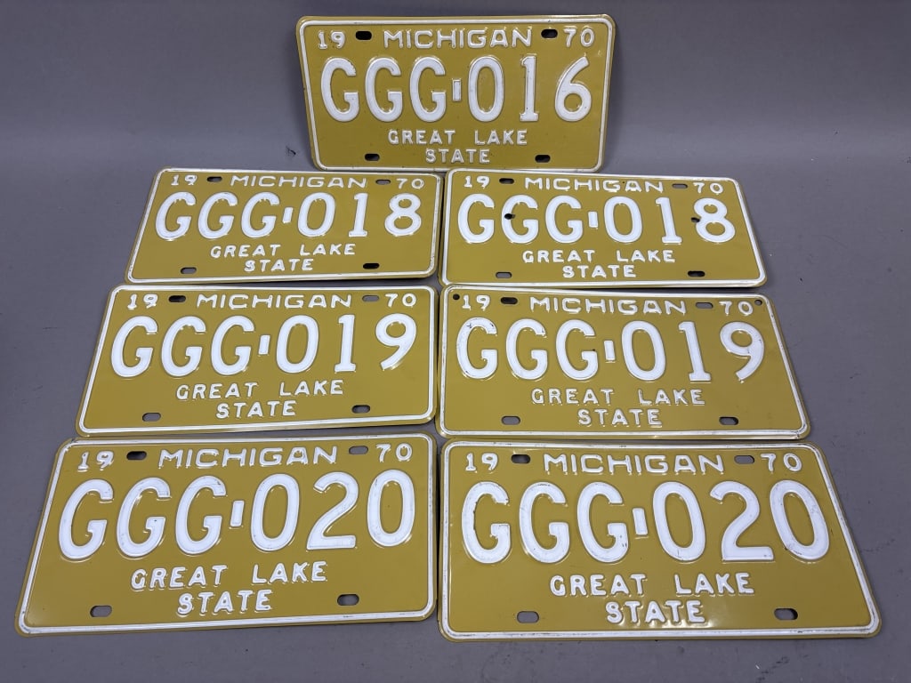 Lot 7 1970 Consecutive Michigan License Plates (1 of 5)