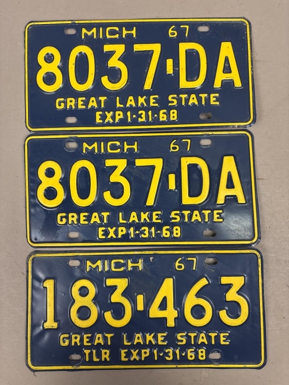 Lot 3 1967 Michigan Exp 1-31-68 License Plates: See all photos as a better idea of condition.