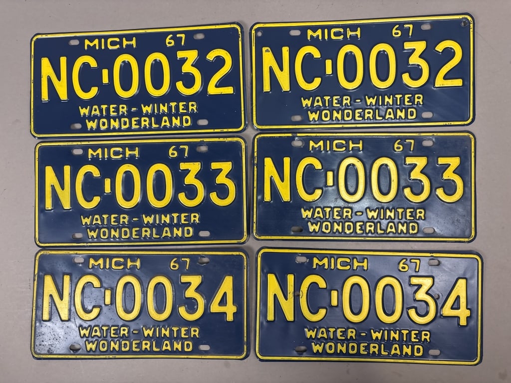 3 Pairs 1967 Michigan Consecutive License Plates: See all photos as a better idea of condition.