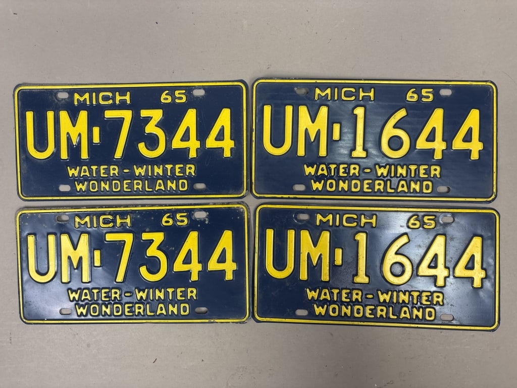 2 Pair 1965 Michigan Water Winter License Plates: See all photos as a better idea of condition.