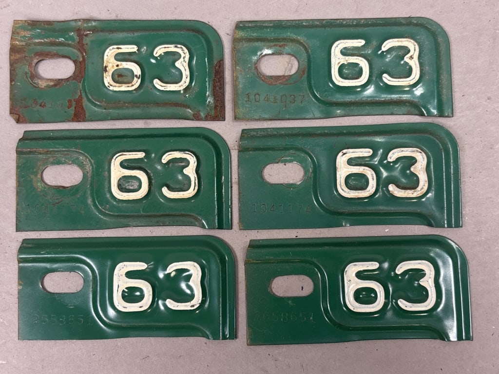3 Pairs 1963 Michigan License Plate Renewal Tags: See all photos as a better idea of condition.