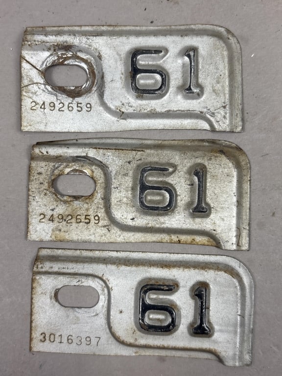 Lot of 3 1961 Michigan License Plate Renewal Tags: See all photos as a better idea of condition.