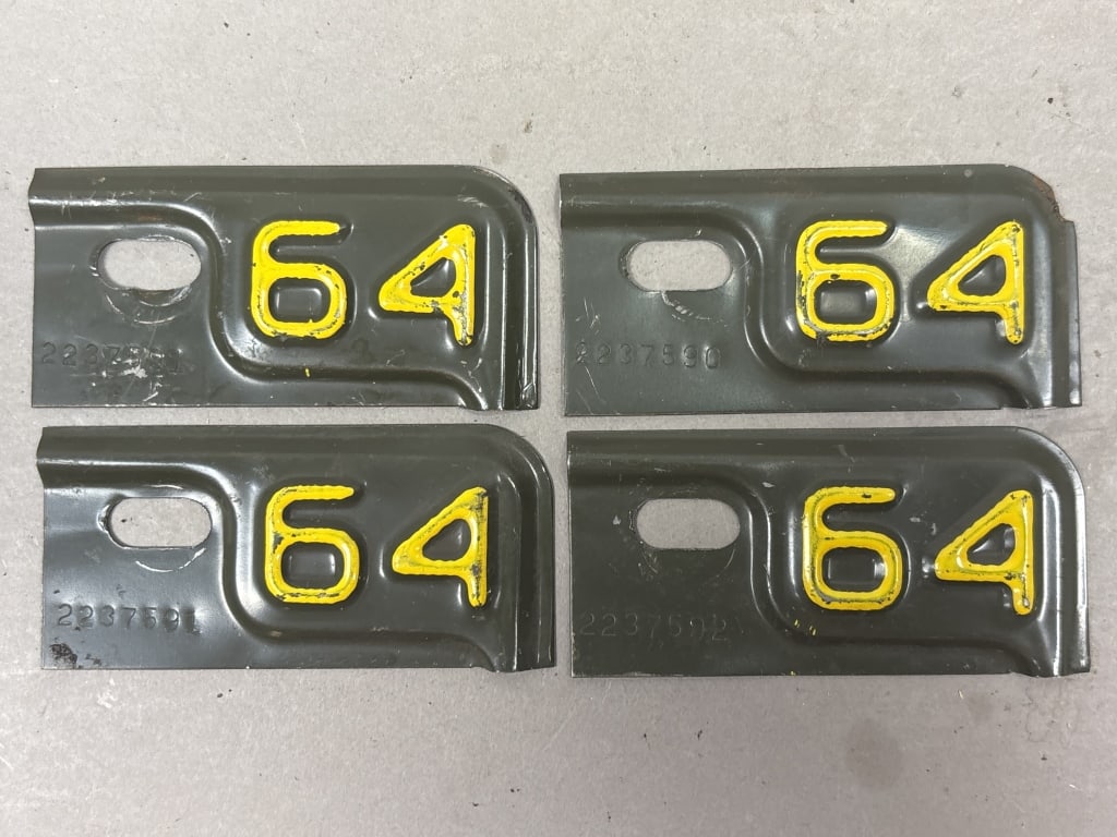 Lot of 4 1965 Michigan License Plate Renewal Tags: See all photos as a better idea of condition.