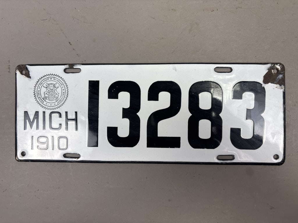 1910 Michigan 13283 Vintage License Plate: See all photos as a better idea of condition.
