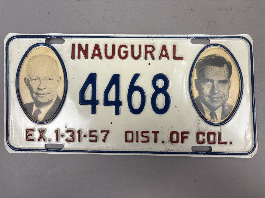 Inaugural 1957 DC Eisenhower Nixon License Plate: See all photos as a better idea of condition.