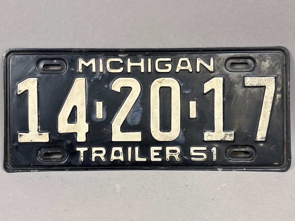 1951 Michigan Trailer 14-20-17 License Plate: See all photos as a better idea of condition.