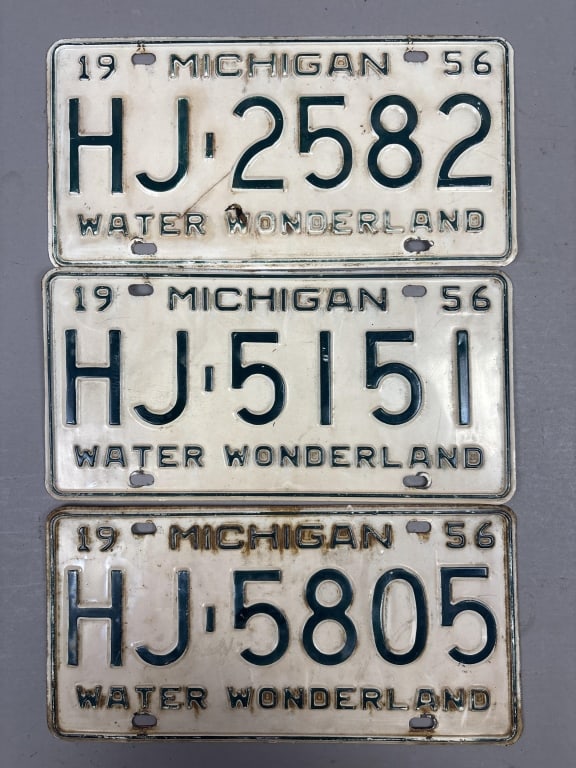 Lot of 3 1956 Michigan Water Wonderland Plates: See all photos as a better idea of condition.