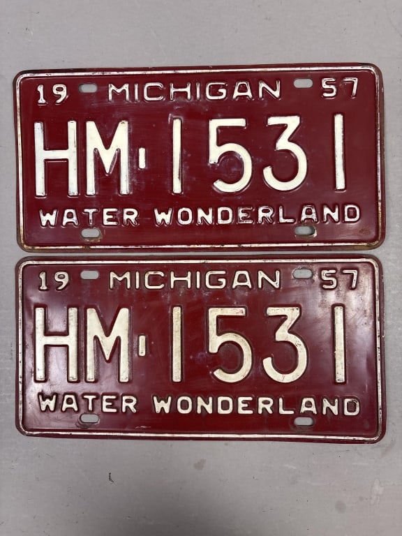 Pair of 1957 Michigan HM-1531 License Plates: See all photos as a better idea of condition.